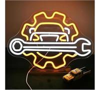 Segno di luce al neon Insegna al neon a LED con chiave inglese e ingranaggio per garage, officina decorazione, 42,1×29,6 cm