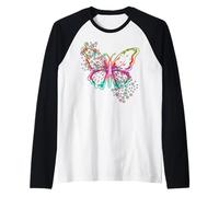 Segno di Pace Farfalla Hippie Retro 60S 70s Tie Dye Vintage Maglia con Maniche Raglan