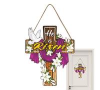 Segno di parete di Pasqua in legno - Placca sospesa della porta, tavola di benvenuto stagionale | Design del tema di Gesù religioso, arredamento per vacanze all'aperto al coperto, accento floreale pri