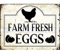Segno in metallo Farm Fresh Egg Metal Tin Sign - Segno orizzontale per pollo all'aperto Pollo Coop Sign - Cartello in metallo per uova fresche - Cartello in metallo vintage 20,3 x 30,5 cm