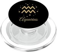 Segno zodiacale Acquario | Design astrologico dorato con stelle PopSockets PopGrip per MagSafe