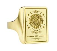 Segno zodiacale Leone in argento sterling 925 | Anello placcato in oro | Anelli con sigillo rettangolari da 16x12 mm | Misura della fascia US 5-12,5 Avelaibal | LKDR_0271