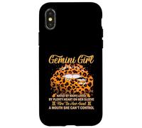 Segno zodiacale sexy con labbra leopardate per il compleanno di una ragazza Gemelli Custodia per iPhone X/XS