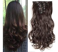 SEGO 43cm Extension Capelli Clip Mossi Ricci 140g Full Head 8 Fasce con 18 Clips Capelli Sintetici - Marrone Intenso