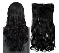 SEGO 60cm One Piece Clip Hair Extension Capelli Lunghi Veri Mossi [Nero Scuro] Fascia Unica con 5 Clip Ondulati 3/4 Full Head 120g