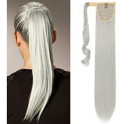 SEGO 65cm Coda Capelli Extension Cavallo Clip in Hair Ponytail Extensions Finti Sintetici Lisci - Grigio Argento