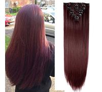 SEGO 65cm Extension Clip Capelli Sintetici 8 Fasce 140g Capelli Lisci Extension Posticci Donna Full Head (Vino Rosso)