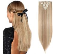 SEGO 65cm Extension Clip Capelli Sintetici 8 Fasce 140g Capelli Lisci Extensions con 18 Clips Full Head (Biondo Rossiccio mix Biondo Chiarissimo)