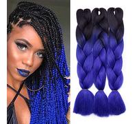 SEGO Capelli per Treccine Africane Afro Extension Sintetiche 3 Ciocche Trecce Lunghe 60cm Braids Braiding Hair Intrecciati Corchet 300g/pack - # Nero mix Azzurro Scuro