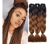 SEGO Capelli per Treccine Africane Afro Extension Sintetiche 3 Ciocche Trecce Lunghe 60cm Braids Braiding Hair Intrecciati Corchet 300g/pack - Nero/Marrone