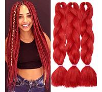 SEGO Capelli per Treccine Africane Afro Extension Sintetiche 3 Ciocche Trecce Lunghe 60cm Braids Braiding Hair Intrecciati Corchet 300g/pack - Rosso