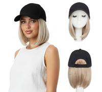 SEGO Cappello da baseball da donna, con extension di capelli, capelli sintetici, lisci, regolabile, con capelli attaccati, per uso quotidiano (15,2 cm, #85P613biondo chiaro misto biondo ossigenato)