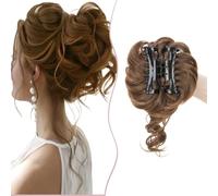 SEGO Chignon Finto per Capelli con Clip Elastico Sintetica Ondulato Finti con Posticci Ciambella Messy Hair Bun 55 G Castano chiaro misto biondo cenere #6T27