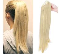 SEGO Coda Capelli Clip Pinza Extension Coda di Cavallo 55cm Capelli Mossi Sintetici Ponytail Parrucchino Fascia Uncia Posticci Donna 155g - Biondo mix Biondo Chiarissimo