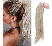 SEGO Coda Capelli Clip Pinza Extension Coda di Cavallo 55cm Capelli Mossi Sintetici Ponytail Parrucchino Fascia Uncia Posticci Donna 155g - Biondo Cenere mix Biondo Chiarissimo