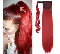 SEGO Coda Capelli Extension Clip Coda di Cavallo 65cm Sintetici Lunghi Lisci Ponytail Extensions 100g - Rosso Scuro