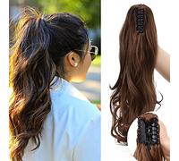 SEGO Coda Capelli Extension Clip Pinza Ricci Mossi 45cm # Castano Chiaro - Posticci per Donna Ponytail Natural Hair di Nuova Tecnologia 140g Fascia Unica