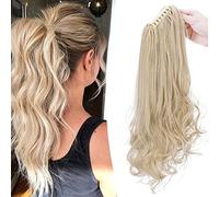 SEGO Coda Capelli Lisci a Mossi Extension Coda di Cavallo Clip Pinza 45cm Capelli Sintetici Ponytail Parrucchino Fascia Uncia Posticci Donna 150g - Biondo Cenere mix Biondo Chiarissimo