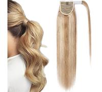 SEGO Coda Capelli Veri Clip Extension Code di Cavallo Fascia Unica Balayage Ponytail Extensions 100% Remy Human Hair Lisci Biondi 40cm 80g # Biondo Sabbia/Biondo Chiarissimo