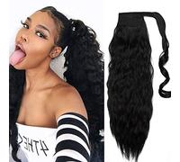 SEGO Coda di Cavallo Extension Clip Capelli Ricci Neri Ponytail Extensions Fascia Unica Finta Hair Sintetici Posticci Donna 50cm 90g - Nero Scuro