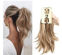 SEGO Coda di Cavallo Extension con Pinza Clip Capelli Ricci Sintetici Regolabili Ponytail Extensions Personalizzate 30cm 95g - Castano Cenere/Biondo Chiarissimo
