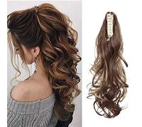 SEGO Coda Extension Capelli Clip Pinza Cavallo Ponytail Ricci Mossi Sintetici Posticci Finti 45cm 140g - Castagna