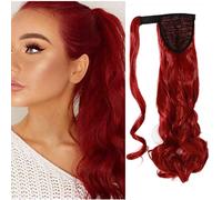 SEGO Coda Finta Clip Extension per Capelli Ricci Mossi Cavallo Ponytail 65cm - Rosso Scuro