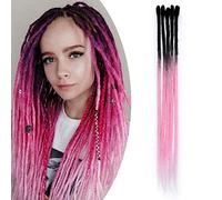 SEGO Dreadlock Extension 5 Ciocche Dread Treccine Rasta Donna Uomo Capelli Sintetici Finti Braiding Hair 60cm - Nero Naturale ombre Rosa