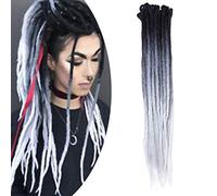 SEGO Dreadlock Extension Treccine Capelli Finti 10 Pezzi Finti Dread Rasta Donna Bambina Braiding Hair Fibre Crochet 60cm #Nero/Grigio