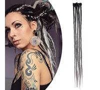 SEGO Dreadlock Extension Treccine Rasta Dread 5 Pezzi Braiding Hair da Donna Capelli Finti Sintetici Crochet 60cm #Nero Naturale ombre Grigio Scuro