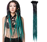 SEGO Dreads Extension Treccine 5 Pezzi Rasta Dreadlock 30cm Uomo Donna Trecce Capelli Corti Sintetici Treccia Braiding Braids Hair # Nero/Verde Scuro