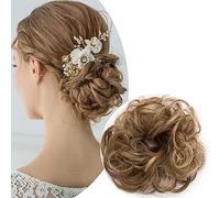 SEGO Elastico Capelli Finti Chignon Extension Fermacoda Coda Capelli Ricci Toupet Hair Bun Scrunchie Updo Posticci Donna 30g - Castano mix Biondo Cenere