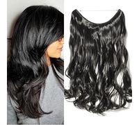 SEGO Estensione per capelli ricci ondulati - estensione per capelli filo invisibile - estensione per capelli sintetici a basso costo - 50 cm nero ombreggiato
