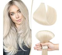SEGO Extension Adesive Capelli Veri Biadesivo 10 Ciocche Tape Extensions Biadesive 100% Remy Human Hair con Nastro 25g Senza Clip 50cm #Bianco Chiarissimo