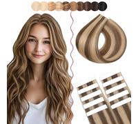 SEGO Extension Adesive Capelli Veri Biadesivo 10 Ciocche Tape in Allungamento Lisci 15g/Set 35 cm # 4P27
