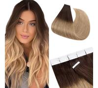 SEGO Extension Adesive Capelli Veri Biadesivo 20 Ciocche Biadesive Tape Extensions 100% Remy Human Hair 50g 50 cm #4T27 Castano Medio ombre Biondo Scuro