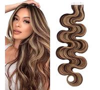 SEGO Extension Adesive Capelli Veri Biadesivo 20 Ciocche Biadesive Tape Remy Human Hair Naturali Mossi Ricci 50g 50cm #4P27 Marrone Medio balayage Biondo Scuro