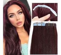 SEGO Extension Adesive Capelli Veri Biadesivo 20 Fasce Biadesive per Capelli Sottili 30g/pack Tape Invisibili Remy Human Hair (50cm, 99J Rosso Borgogna)