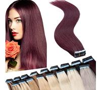 SEGO Extension Biadesive Capelli Veri Biadesivo Tape Extensions Adesive 40 Fasce/Set 100g 100% Remy Human Hair Lisci senza Clip 50 cm (Confezione da 40) #99J Rosso Borgona