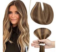 SEGO Extension Biadesivo Capelli Veri 10 Ciocche Adesive Tape Extensions Biadesive 100% Remy Human Hair Umani Lisci 25g/Pack senza Clip (45cm, Castano Cioccolato Balayage Biondo Scuro)