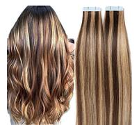 SEGO Extension Biadesivo Capelli Veri Adesive 20 Fasce Biadesive Tape Extensions per Capelli Sottili 30g/Confezione Remy Human Hair Balayage (50cm, 4P27 Marrone Cioccolato/Biondo Scuro)