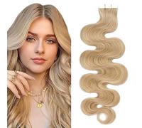 SEGO Extension Biadesivo Capelli Veri Biadesive Remy Human Hair Mossi Ricci Tape Invisibili Balayage 20 Ciocche Adesive 40g (35cm, #18P613 Biondo Cenere/Biondo Chiarissimo)