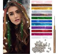 SEGO Extension Capelli 12 Colori 2400 fili Hair Tinsel Fili Luccicanti Glitter Glitterate 120cm Feste Cosplay con Strumenti (1 gancio per uncinetto + 50 microanelli)