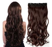 SEGO Extension Capelli Clip Fascia Unica 43cm Extensions Sintetiche Capelli Ondulati con 5 Clips 3/4 Full Head 120g - Marrone Rossiccio Scuro