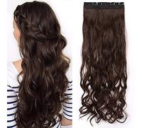 SEGO Extension Capelli Clip Ricci Biondi Fascia Unica 60cm Hair Extensions Posticci Sintetici Ondulati 3/4 Full Head 120g - Castano Cioccolato