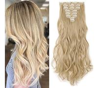 SEGO Extension Capelli Clip Ricci Mossi 140g Full Head 8 Fasce Posticci Capelli Sintetici Finti Ondulati 43cm - Biondo/Biondo Chiarissimo