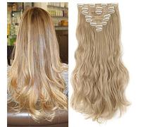 SEGO Extension Capelli Clip Ricci Mossi Lunghi Biondo Scuro mix Biondo Chiarissimo - 8 Fasce Sintetiche Ondulate Posticci Full Head 140g 43cm