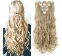 SEGO Extension Capelli Clip Sintetici Lunghi Ricci Mossi Biondi 140g Full Head 8 Fasce Posticci 43cm - Biondo Cenere mix Biondo Chiarissimo