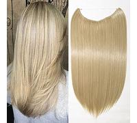 SEGO Extension Capelli con Filo Invisibile 50cm Capelli Sintetici Lisci Extension No Clip 90g Biondo Cenere mix Biondo Chiaro