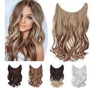SEGO Extension Capelli Filo Invisibile Fascia Unica senza Clip Capelli Sintetici Ricci Mossi 50cm 90g - Marrone Chiaro mix Biondo Cenere